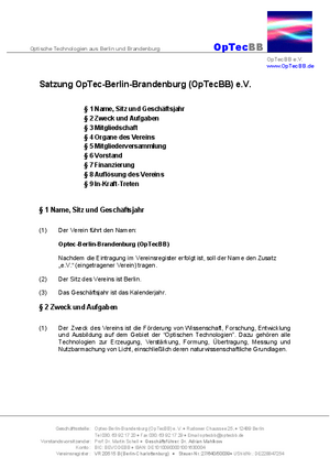 OpTecBB Satzung, Deutsch